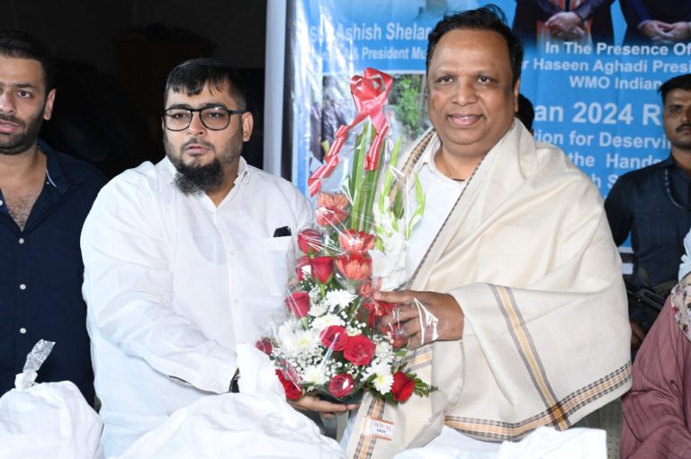 Mudassar Patel founder of Yama Patel’s Foundation distributed Ramzan ration kits, at Bandra BJP leader Ashish Shelar attended